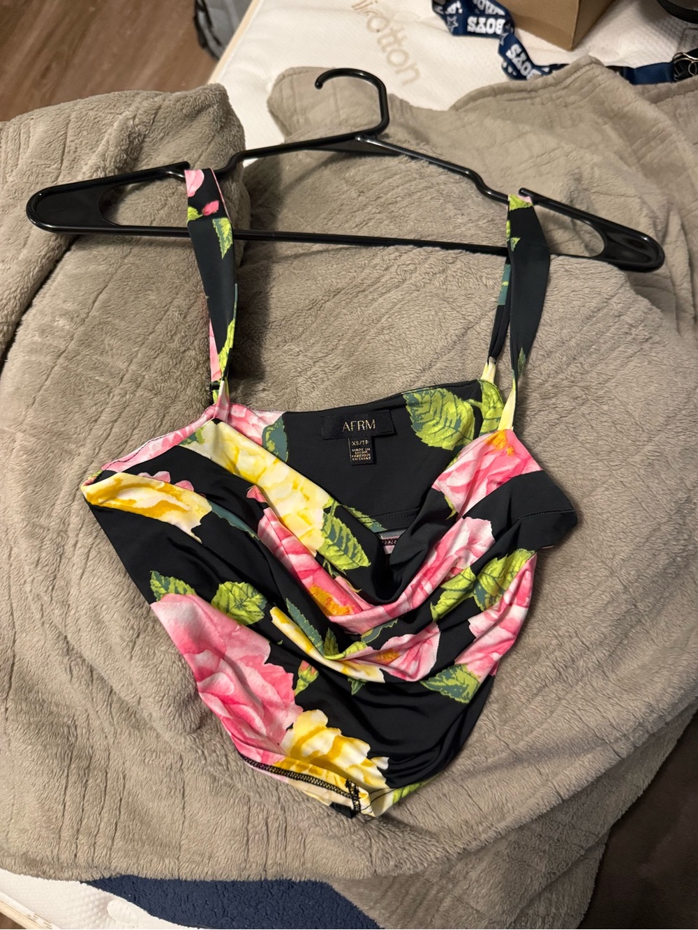 AFRM Black Floral Cowl Tank with Pink & Yellow Roses